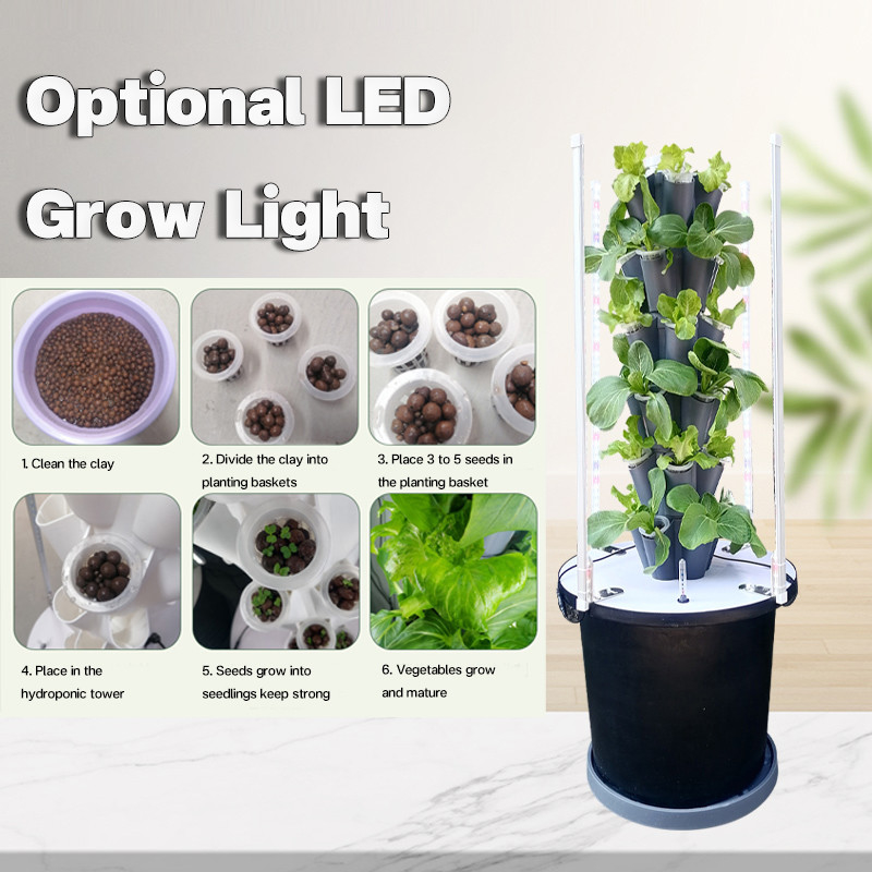 Home Use Garden Petal Hydroponic Tower Growing System 6/8/10 Layers Optional LED Light