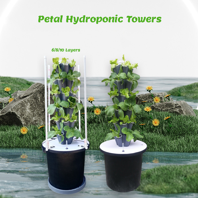 Home Use Garden Petal Hydroponic Tower Growing System 6/8/10 Layers Optional LED Light